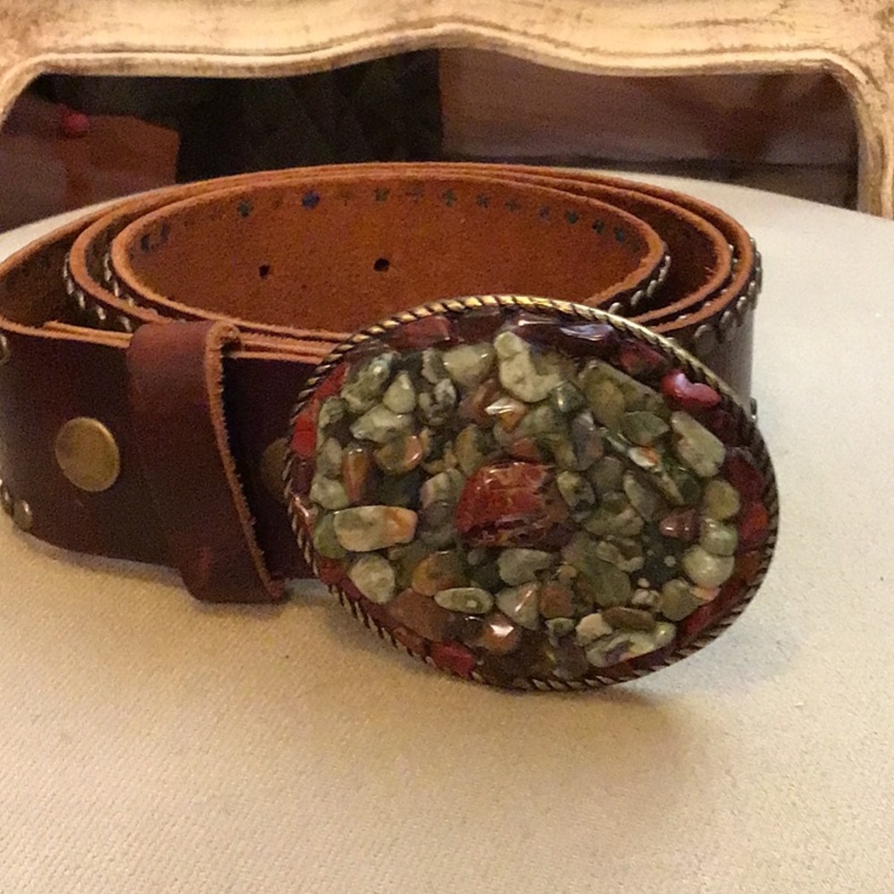 Leatherrock Large Turquoise Buckle and Leather Studded Belt